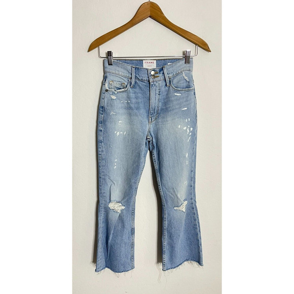 Frame Jeans 25 Heritage Le Sylvie Kick Flare Boot High Rise Denim Crop - Picture 2 of 10